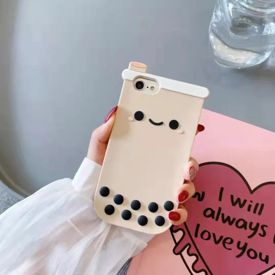 3D Bubble Tea Phone Case – Cute Soft Back Cover