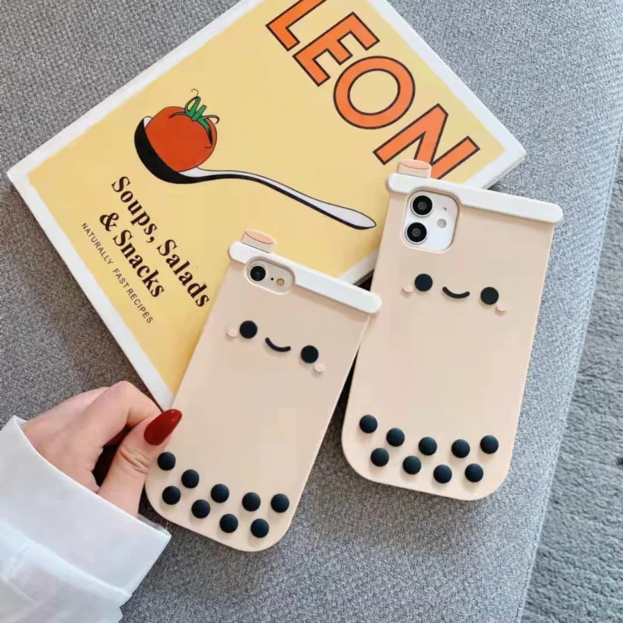 3D Bubble Tea Phone Case – Cute Soft Back Cover