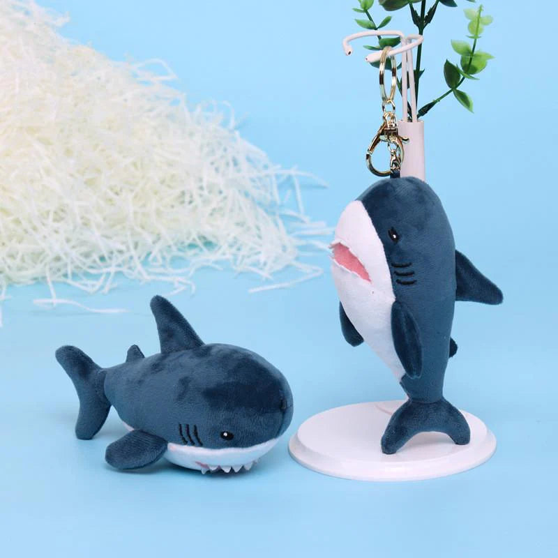Mint In Box Toys cute shark plush keychain with blue fur and white teeth