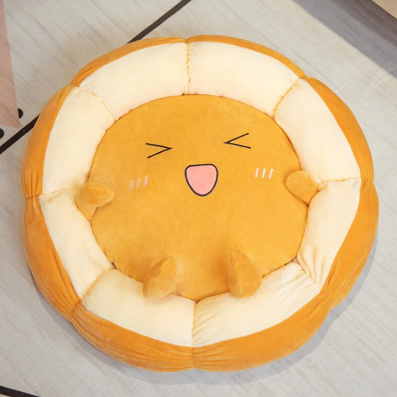 Egg Toast Stuffed Cushion – Soft Cotton Plush with Removable Yolk