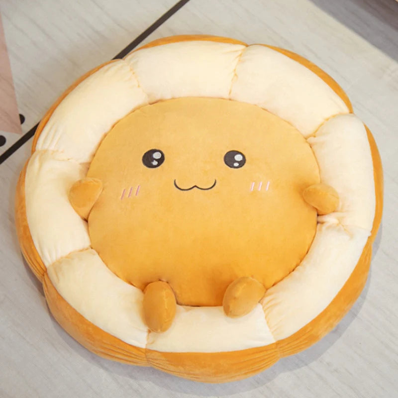 Egg Toast Stuffed Cushion – Soft Cotton Plush with Removable Yolk